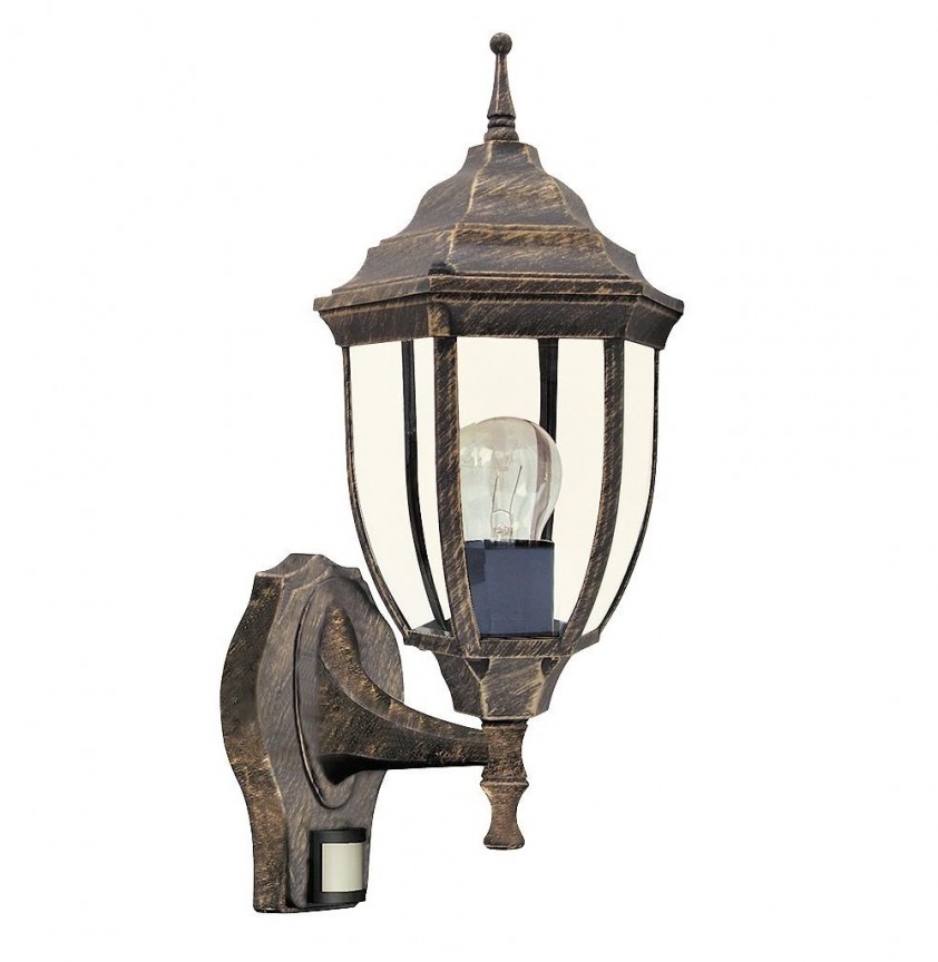 Aplica de perete exterior cu senzor, IP43, up light, auriu antic Nizza 8458 RX, Aplice de exterior clasice, rustice, traditionale⭐ lampi de perete pentru iluminat exterior terasa casa.✅Design decorativ unic!❤️Promotii online❗ ➽www.evalight.ro. Alege oferte la corpuri de iluminat exterior rezistente la apa tip felinar din metal antichizat, abajur din sticla cu decor ornamental, bec LED si lumina ambientala, ieftine si de lux, calitate deosebita la cel mai bun pret. a