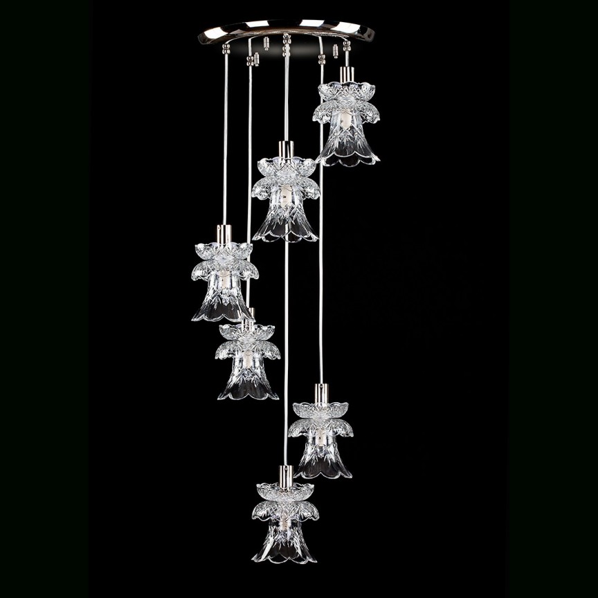 Lustra deosebita cu 6 pendule design LUX ISABELL 01-CH, Pendule / Lustre suspendate moderne, LED⭐ modele elegante pentru bucatarie, living dormitor.✅DeSiGn decorativ unic!❤️Promotii lampi❗ ➽www.evalight.ro. Alege corpuri de iluminat suspendate pt interior stil modern, suspensii de tip pendule cu cristale, abajur material textil, lemn, metal, sticla, bec tip lumanare Edison sau LED, ieftine si de lux, calitate deosebita la cel mai bun pret. a