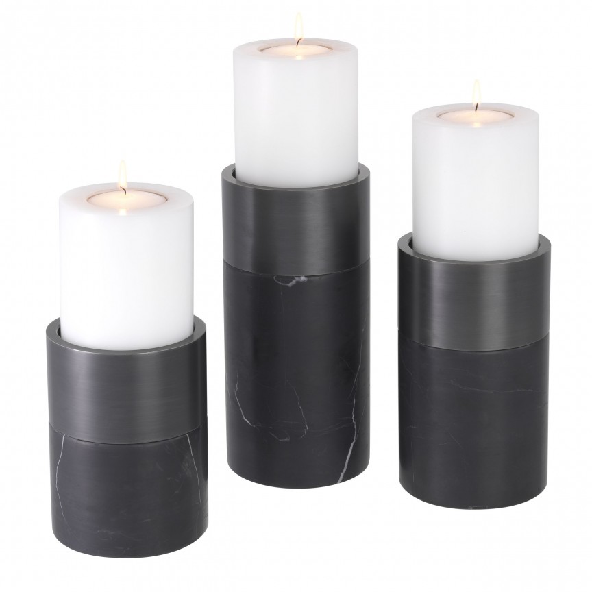 Set de 3 suporturi lumanari Sierra, negru 114351 HZ, Obiecte decorative de lux⭐ accesorii moderne Vintage & Retro, decoratiuni interioare pentru casa, living, dormitor, bucatarie❗ www.evalight.ro.  a