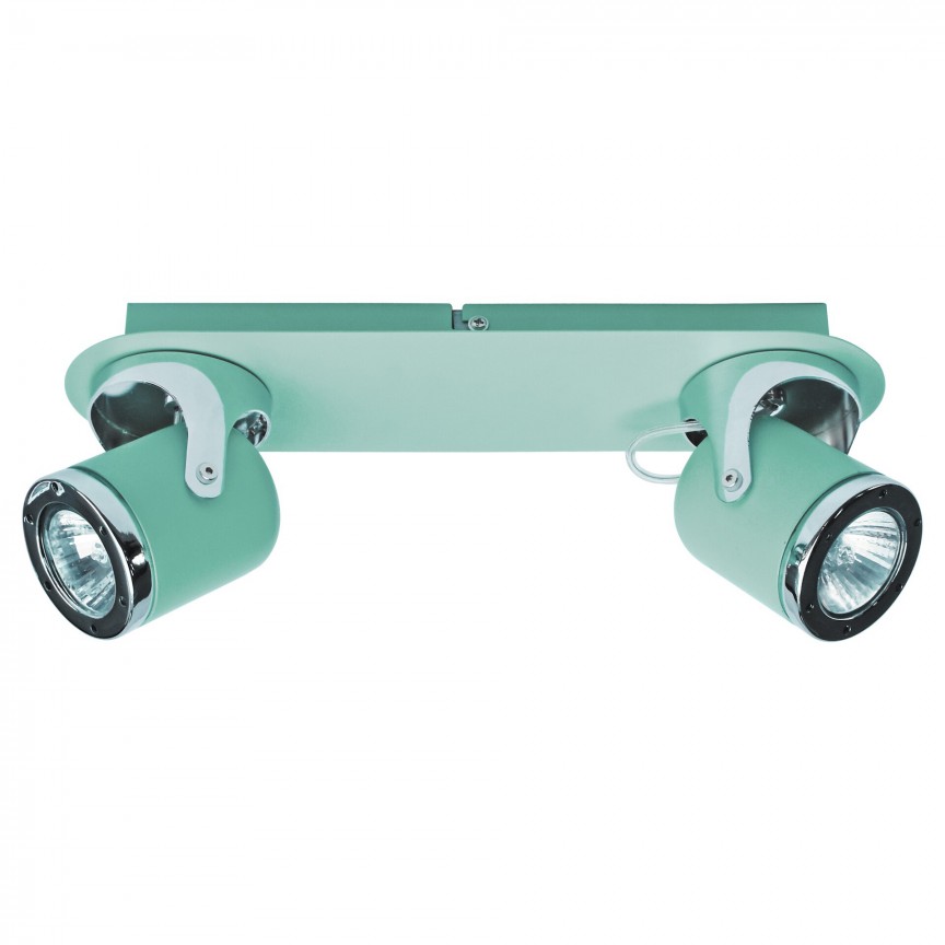 Aplica cu 2 spoturi camera copii APRIL menta/crom 5034 RX , Aplice aplicate perete sau tavan cu spoturi, LED⭐ modele moderne corpuri de iluminat tip spoturi pe bara.✅Design decorativ unic!❤️Promotii lampi❗ ➽ www.evalight.ro. Alege aplice de iluminat interior, lustre si plafoniere cu 2 spoturi cu lumina LED si directie reglabila, spot orientabil cu intrerupator, simple si ieftine de calitate la cel mai bun pret. a