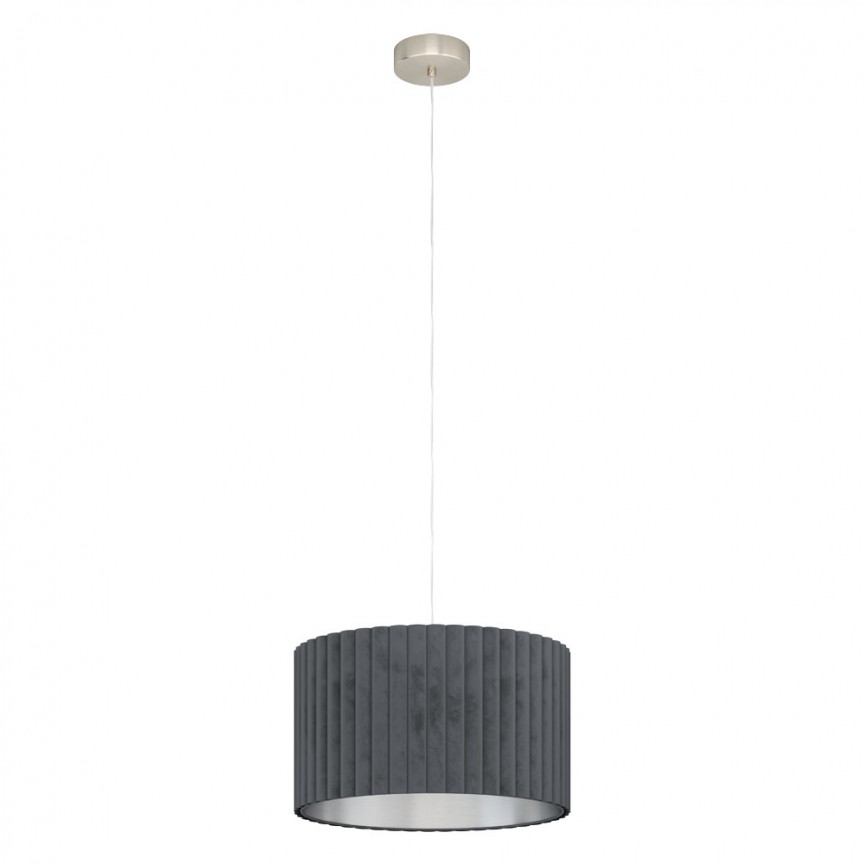 Lustra moderna cu abajur din catifea TAMARESCO gri 39774 EL, Pendule / Lustre suspendate moderne, LED⭐ modele elegante pentru bucatarie, living dormitor.✅DeSiGn decorativ unic!❤️Promotii lampi❗ ➽www.evalight.ro. Alege corpuri de iluminat suspendate pt interior stil modern, suspensii de tip pendule cu cristale, abajur material textil, lemn, metal, sticla, bec tip lumanare Edison sau LED, ieftine si de lux, calitate deosebita la cel mai bun pret. a