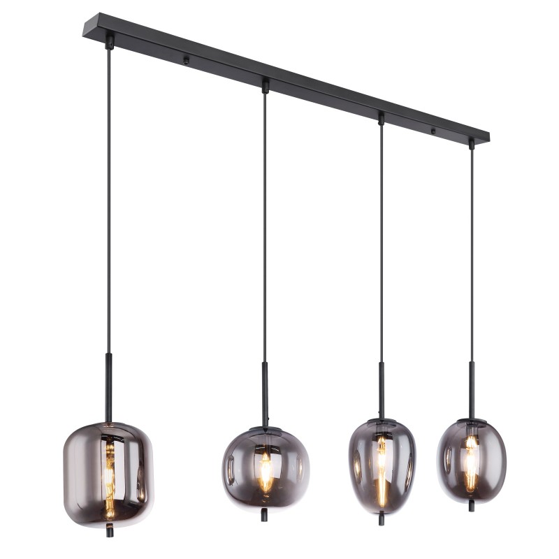 Lustra suspendata cu 4 pendule design modern BLACKY fumuriu 15345-4 GL, Pendule / Lustre suspendate moderne, LED⭐ modele elegante pentru bucatarie, living dormitor.✅DeSiGn decorativ unic!❤️Promotii lampi❗ ➽www.evalight.ro. Alege corpuri de iluminat suspendate pt interior stil modern, suspensii de tip pendule cu cristale, abajur material textil, lemn, metal, sticla, bec tip lumanare Edison sau LED, ieftine si de lux, calitate deosebita la cel mai bun pret. a