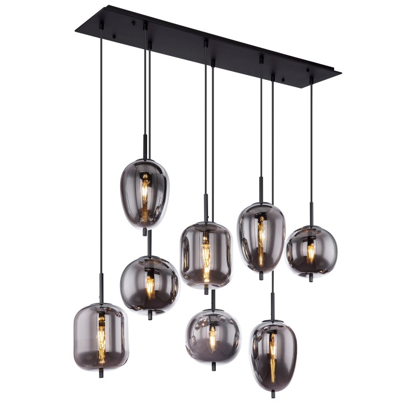 Lustra suspendata cu 8 pendule design modern BLACKY fumuriu 15345-8 GL, Pendule / Lustre suspendate moderne, LED⭐ modele elegante pentru bucatarie, living dormitor.✅DeSiGn decorativ unic!❤️Promotii lampi❗ ➽www.evalight.ro. Alege corpuri de iluminat suspendate pt interior stil modern, suspensii de tip pendule cu cristale, abajur material textil, lemn, metal, sticla, bec tip lumanare Edison sau LED, ieftine si de lux, calitate deosebita la cel mai bun pret. a