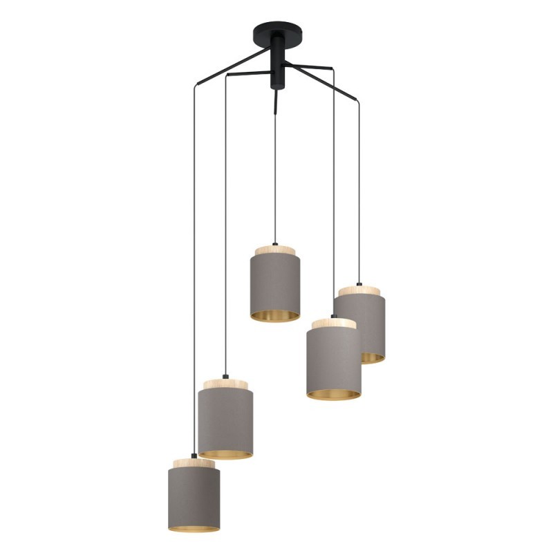 Lustra cu 5 pendule, abajur textil cappuccino ALBARIZA 99447 EL, Pendule / Lustre suspendate moderne, LED⭐ modele elegante pentru bucatarie, living dormitor.✅DeSiGn decorativ unic!❤️Promotii lampi❗ ➽www.evalight.ro. Alege corpuri de iluminat suspendate pt interior stil modern, suspensii de tip pendule cu cristale, abajur material textil, lemn, metal, sticla, bec tip lumanare Edison sau LED, ieftine si de lux, calitate deosebita la cel mai bun pret. a