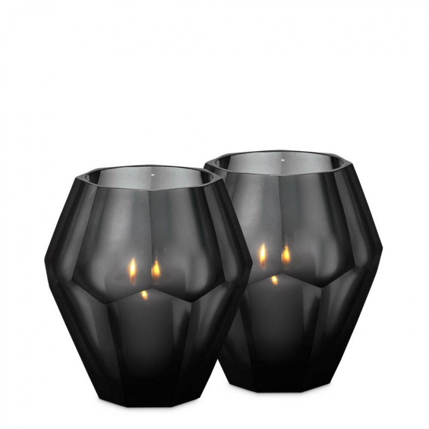 Set de 2 suporturi lumanare design modern Okhto L negru 108318 HZ, Obiecte decorative de lux⭐ accesorii moderne Vintage & Retro, decoratiuni interioare pentru casa, living, dormitor, bucatarie❗ www.evalight.ro.  a