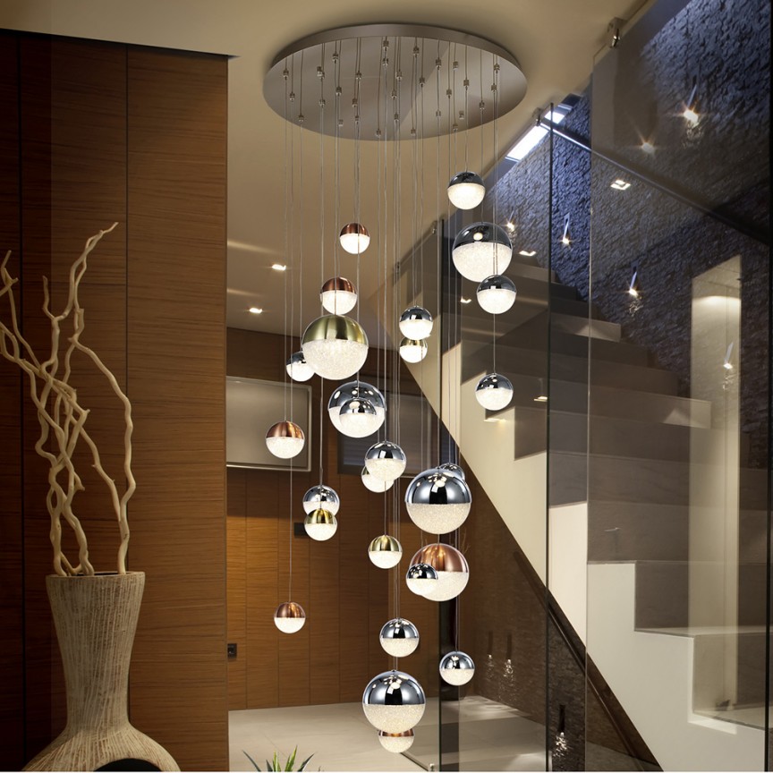 LUSTRA cu 27 pendule LED, H-300cm, DIMABILA prin BLUETOOTH Sphere 80cm SV-793960B, Lustre si corpuri de iluminat pentru casa scarii⭐ candelabre mari elegante de lux, decorate cu cristale, stil modern.✅DeSiGn decorativ unic❗ ➽www.evalight.ro. Alege corpuri de iluminat interior suspendate de tip suspensii, modele potrivite pt HoReCa (hotel, receptie restaurant, pensiune, bar), spatii comerciale sau case spatioase cu tavan înalt, calitate deosebita la cel mai bun pret. a