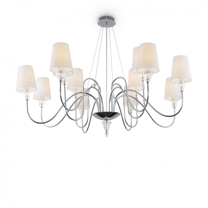 Candelabru elegant cu 12 brate FLORERO MYMOD078PL-12CH, Lustre moderne pentru iluminat dormitor, LED⭐ modele elegante ieftine si de lux potrivite pt casa ta.✅DeSiGn decorativ unic!❤️Promotii lampi❗ ➽ www.evalight.ro. Oferte NOI la corpuri de iluminat suspendate de tavan pt camere de interior (înalte), suspensii (lungi) stil modern, decor cu cristale, abajur din material textil, lemn, metal, sticla, calitate deosebita la cel mai bun pret. a