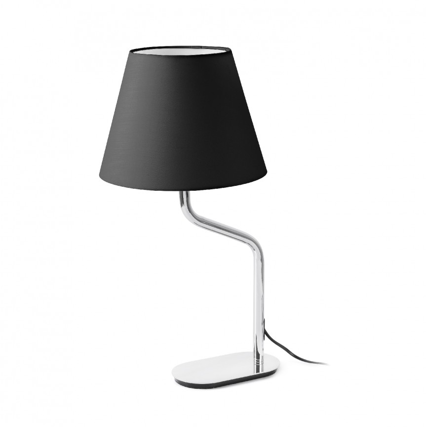 Veioza / Lampa de masa moderna design elegant ETERNA crom/negru, Veioze moderne de masa⭐ modele elegante inalte potrivite pentru noptiere dormitor si living.✅DeSiGn decorativ de lux unic!❤️Promotii lampi❗ ➽www.evalight.ro. Alege corpuri de iluminat interior tip lampi mari mari cu picior inalt pt citit cu reader LED, de podea, aspect vintage deosebit cu cristal, abajur din material textil, sticla, lemn, metalic, ceramica cu flori, ieftine de calitate la cel mai bun pret. a