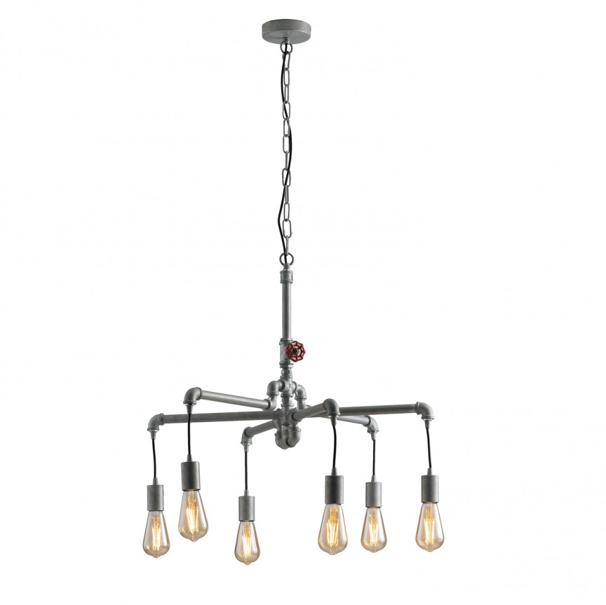 Lustra design industrial AMARCORD zinc I-AMARCORD-S6 ZN FE, Corpuri de iluminat Vintage, Industria Style⭐ lustre retro elegante pentru bucatarie, dormitor living.✅Lampi Design decorativ modern!❤️Promotii❗ ➽ www.evalight.ro. Oferte la corpuri de iluminat suspendate de tip suspensii pentru camere interior, decorate in stil antichizat retro sau vintage, abajur material textil, lemn, metal, sticla, bec tip lumanare Edison sau LED, ieftine si de lux, calitate deosebita la cel mai bun pret. a