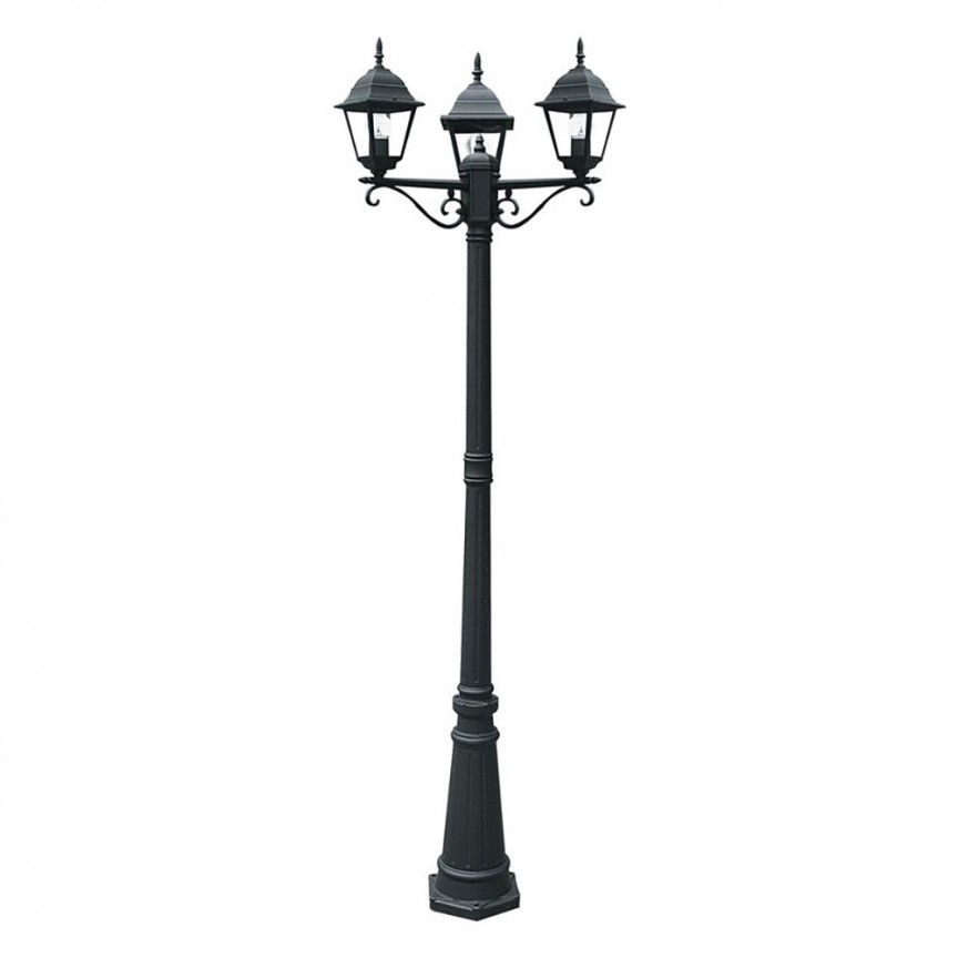 Stalp pentru iluminat exterior design clasic IP44 ROMA negru LANT-ROMA/P3 FE, Corpuri de iluminat exterior⭐ modele rustice, clasice, moderne pentru gradina, terasa, curte si alei.✅Design decorativ unic!❤️Promotii lampi❗ ➽www.evalight.ro. a