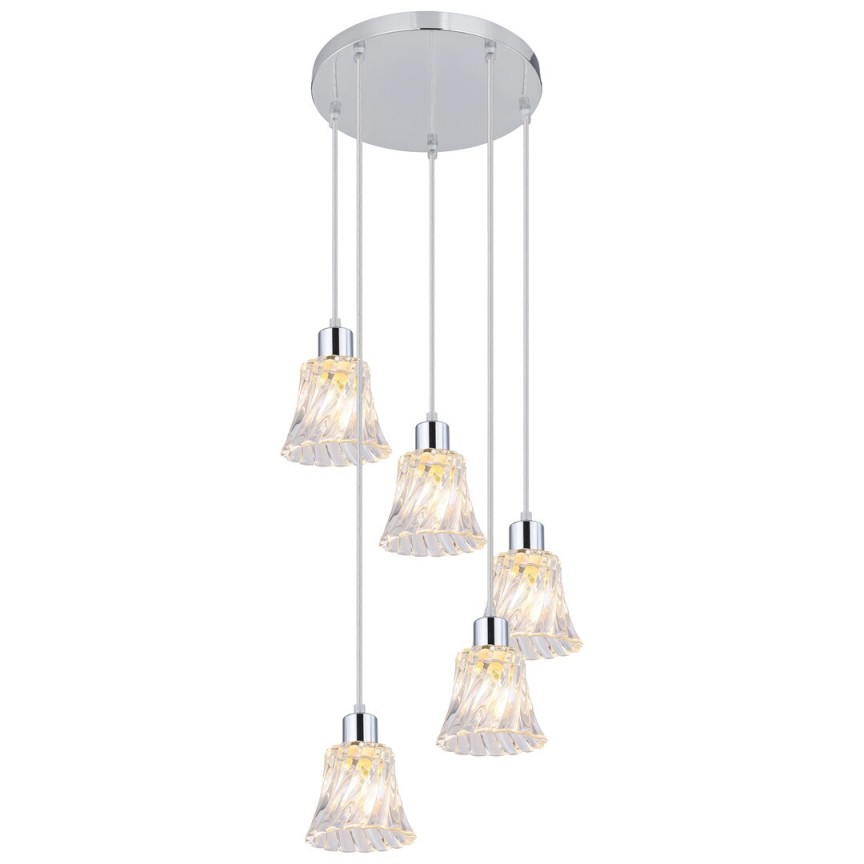 Lustra cu 5 pendule design clasic Hestia 5305 RX, Candelabre si Lustre moderne elegante⭐ modele clasice de lux pentru living, bucatarie si dormitor.✅ DeSiGn actual Top 2020!❤️Promotii lampi❗ ➽ www.evalight.ro. Oferte corpuri de iluminat suspendate pt camere de interior (înalte), suspensii (lungi) de tip lustre si candelabre, pendule decorative stil modern, clasic, rustic, baroc, scandinav, retro sau vintage, aplicate pe perete sau de tavan, cu cristale, abajur din material textil, lemn, metal, sticla, bec Edison sau LED, ieftine de calitate deosebita la cel mai bun pret. a