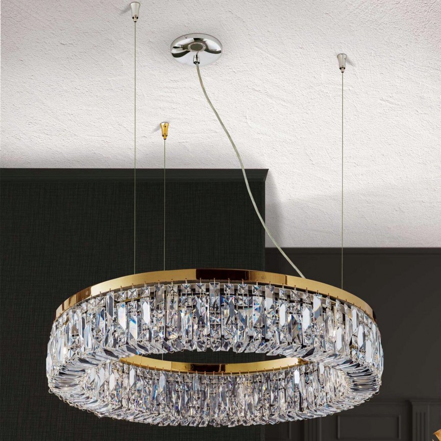 Lustra cristal Schöler design modern de lux Ring 24K 60cm gold plated, Candelabre si Lustre moderne elegante⭐ modele clasice de lux pentru living, bucatarie si dormitor.✅ DeSiGn actual Top 2020!❤️Promotii lampi❗ ➽ www.evalight.ro. Oferte corpuri de iluminat suspendate pt camere de interior (înalte), suspensii (lungi) de tip lustre si candelabre, pendule decorative stil modern, clasic, rustic, baroc, scandinav, retro sau vintage, aplicate pe perete sau de tavan, cu cristale, abajur din material textil, lemn, metal, sticla, bec Edison sau LED, ieftine de calitate deosebita la cel mai bun pret. a