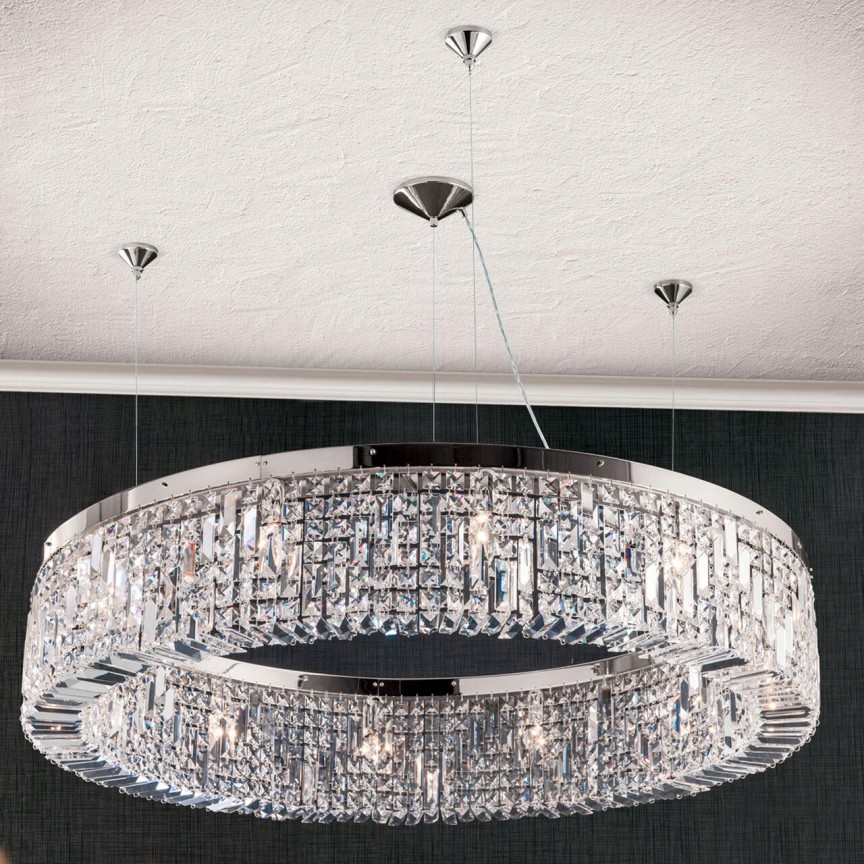 Lustra cristal Asfour design modern de lux Ring 110cm chrome plated, Lustre Cristal Asfour 30% PBO⭐ modele de candelabre mari XXL stil Imperial din cristal Asfour autentic❗ ✅Design Baroc unicat Premium Top 2022!❤️Promotii Lustre High Quality Crystal 