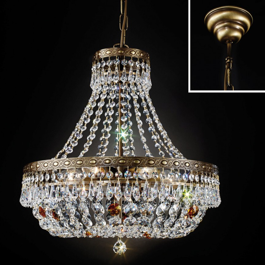 Lustra suspendata cristal Schöler design de lux Sheraton 45cm, antique brass, Lustre cristal si Corpuri de iluminat suspendate⭐ modele de lux elegante din cristal Stil Exclusive.✅Design Premium Top❗ ➽ www.evalight.ro.  a