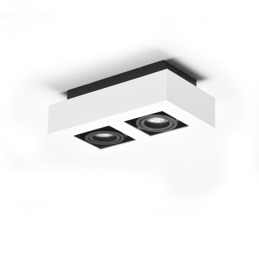 Spot aplicat directionabil de tavan/plafon NIKEA 2 GU10 alb/negru, Spoturi aplicate tavan / perete, mobila, LED⭐modele moderne pentru living,dormitor,bucatarie,baie,hol.✅Design decorativ unic!❤️Promotii lampi❗ ➽ www.evalight.ro. Alege corpuri de iluminat interior de tip spot-uri aparente cu LED, (rotunde si patrate), ieftine de calitate la cel mai bun pret. a