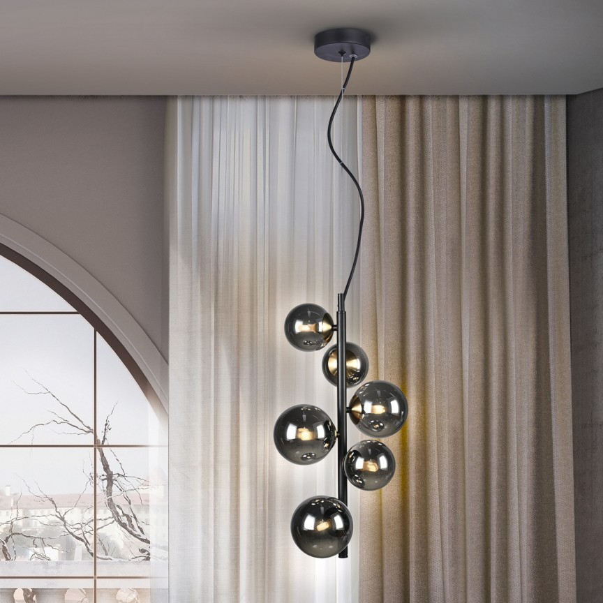 Lustra suspendata design modern Astros 6L, Pendule / Lustre suspendate moderne, LED⭐ modele elegante pentru bucatarie, living dormitor.✅DeSiGn decorativ unic!❤️Promotii lampi❗ ➽www.evalight.ro. Alege corpuri de iluminat suspendate pt interior stil modern, suspensii de tip pendule cu cristale, abajur material textil, lemn, metal, sticla, bec tip lumanare Edison sau LED, ieftine si de lux, calitate deosebita la cel mai bun pret. a