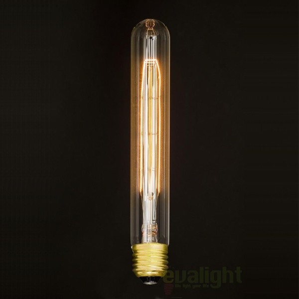 Bec EDISON vintage E27 Tub 60Watt 5022, Becuri LED E27 - Bec soclu E27 - dulie bec E27⭐ modele becuri economice LED si clasice cu filament Edison style, decorative vintage.✅Clasa eficienta energetica❗ ➽ www.evalight.ro. Alege temperatura de culoare potrivita a becurilor functie de tipul de iluminare: cu lumina calda, rece, naturala sau neutra. 
Becuri cu soclu (dulie) de tip E27, surse de iluminat inteligente: cu senzor de miscare (telecomanda), (solare) cu consum redus de energie, surse incandescente cu dulie si soclu normale (ceramica, sticla, plastic, aluminiu), LED dimabile cu lumina calda (3000K), lumina rece alba (6500K) si lumina neutra (4000K), lumina naturala, flux luminos cu lumeni, bec LED echivalent 40W / 60W / 100W  tensinea curentului electric este de 12V fata de 220V (Volti) si durata mare de viata, becuri cu lumina puternica stralucitoare, colorate si multicolore, cu forma de lumanare, glob mare sau mic, rezistente la caldura si la apa, ce se aprinde instant la trecerea curentului electric, cu garantie cel mai bun pret❗ a