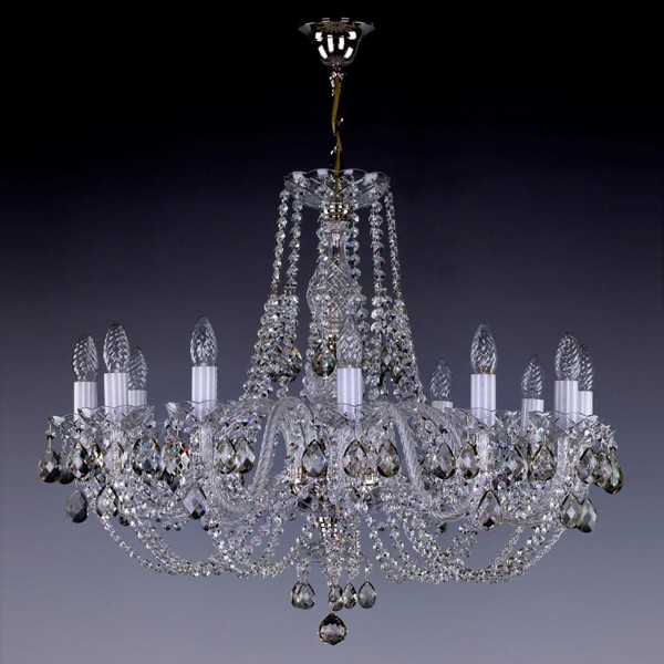 Candelabru cristal Bohemia 12 brate, diam.82cm ANDULA XII. S-A 280 nickel 8006 CE, Lustre Cristal Bohemia⭐ modele deosebite de candelabre din cristal Bohemia autentic din Cehia.✅Design Baroc de lux Premium Top❗ ➽ www.evalight.ro. a