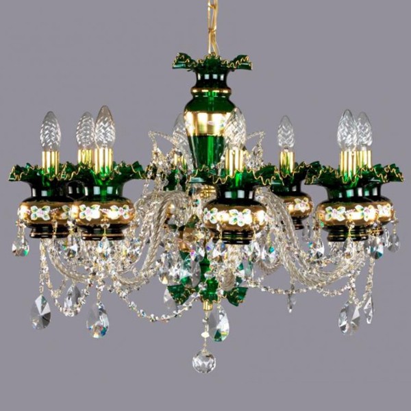 Candelabru cristal Bohemia 8 brate, diam. 73cm Esmeralda VIII.green CE, Lustre Cristal Bohemia⭐ modele deosebite de candelabre din cristal Bohemia autentic din Cehia.✅Design Baroc de lux Premium Top❗ ➽ www.evalight.ro. a