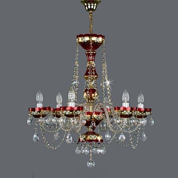 Candelabru cristal Bohemia 6 brate, diam. 66cm Vendula VI.red CE, Lustre Cristal Bohemia⭐ modele deosebite de candelabre din cristal Bohemia autentic din Cehia.✅Design Baroc de lux Premium Top❗ ➽ www.evalight.ro. a