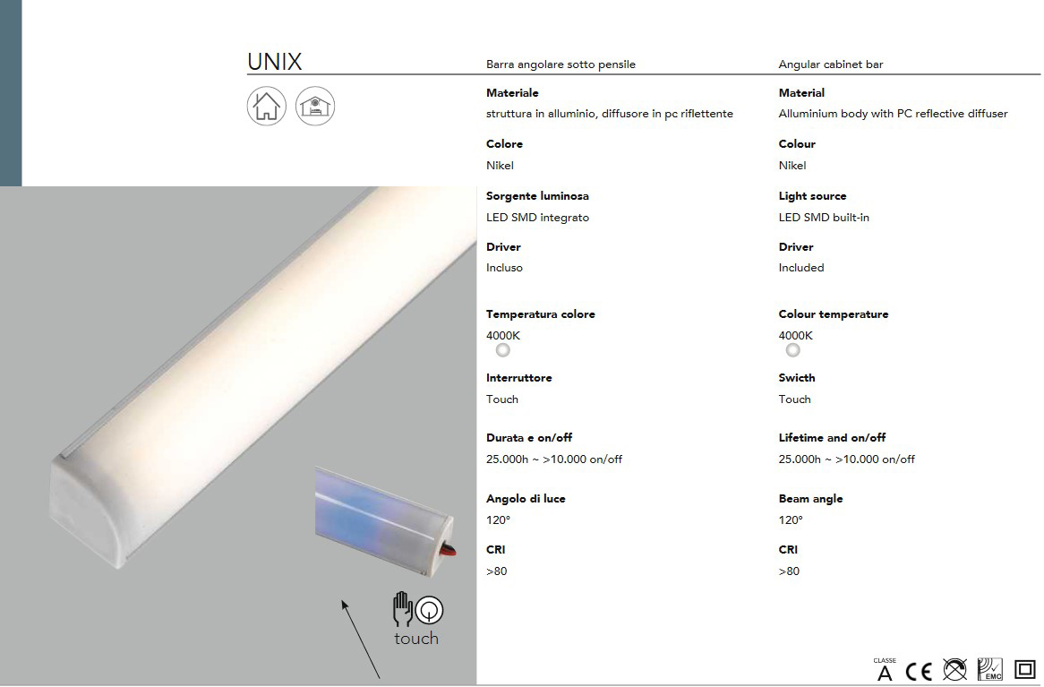 Sotto pensile led 60 cm in alluminio nickel